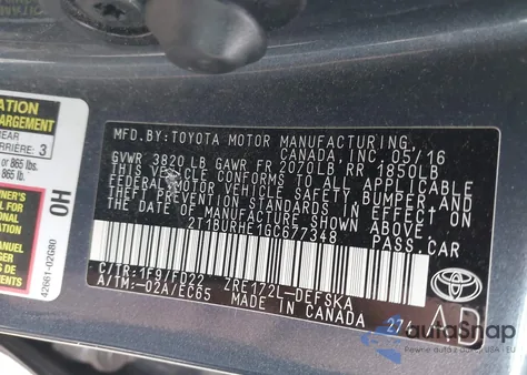 2016 Toyota Corolla S Plus из США, поврежденный, VIN 2T1BURHE1GC677348